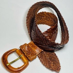 Vintage Genuine Leather Brown Braided Boho 40” Belt Women’s Large